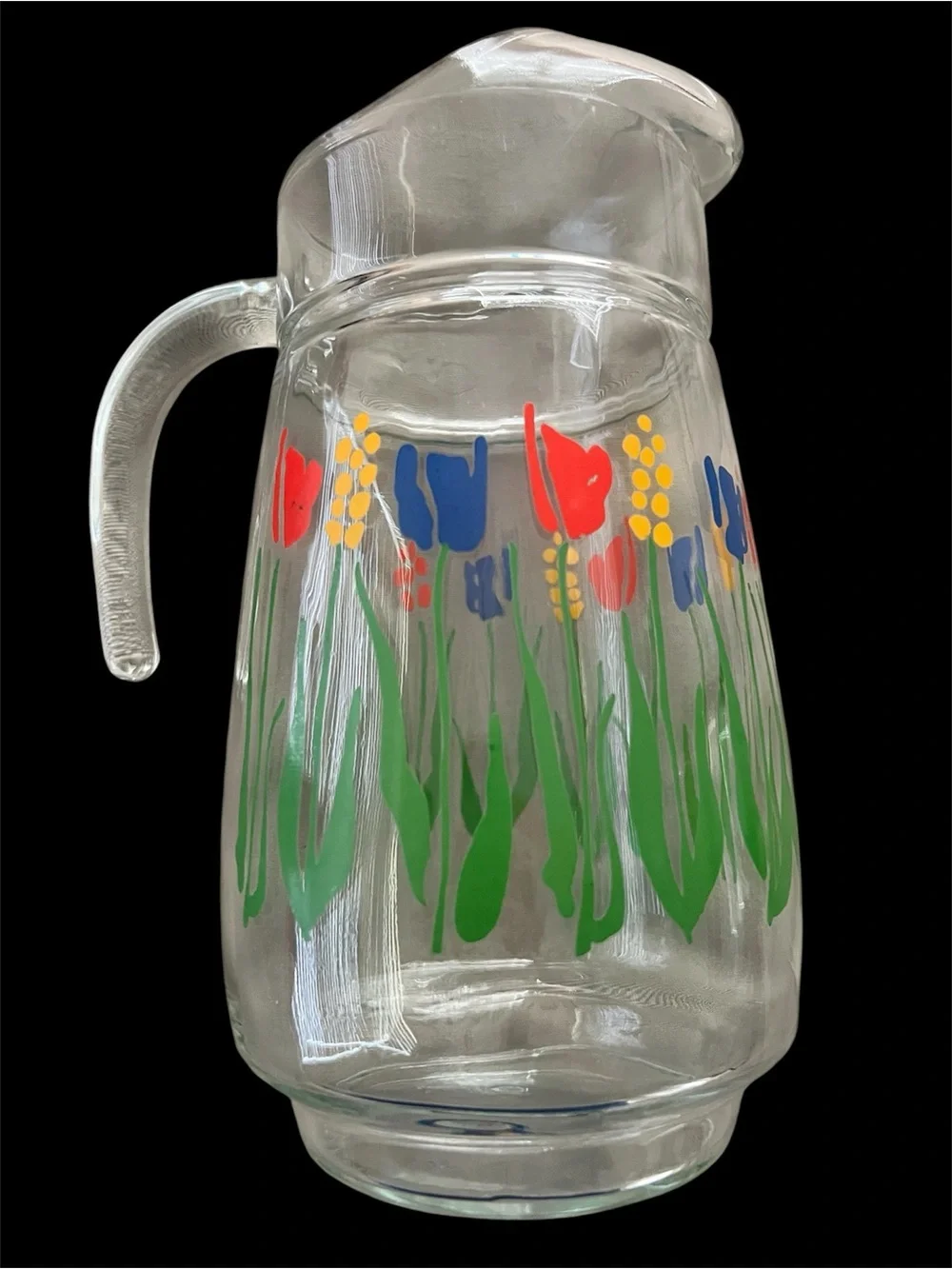 Vintage ARC France Glass Pitcher featuring Tulip Pattern 1970’s
